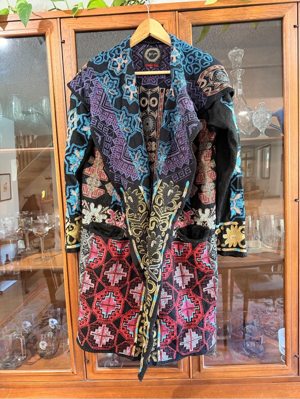 JOHNNY WAS Biya Embroidered Hooded Cardigan Jacket